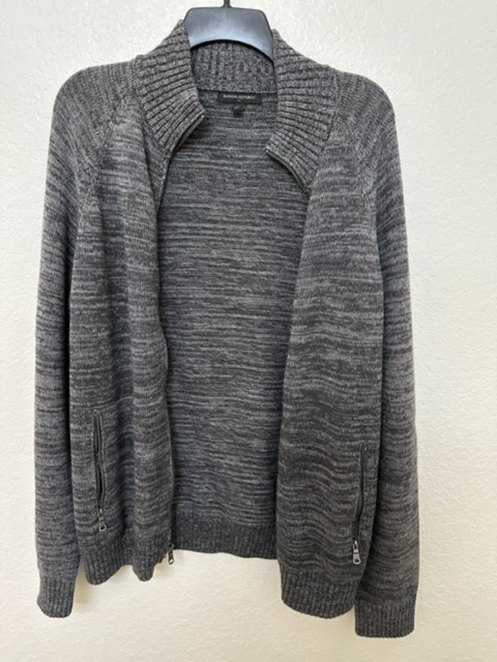 Banana Republic Gray Marled Knit Cardigan Sweater Zip Pockets Mens Cotton Sz L